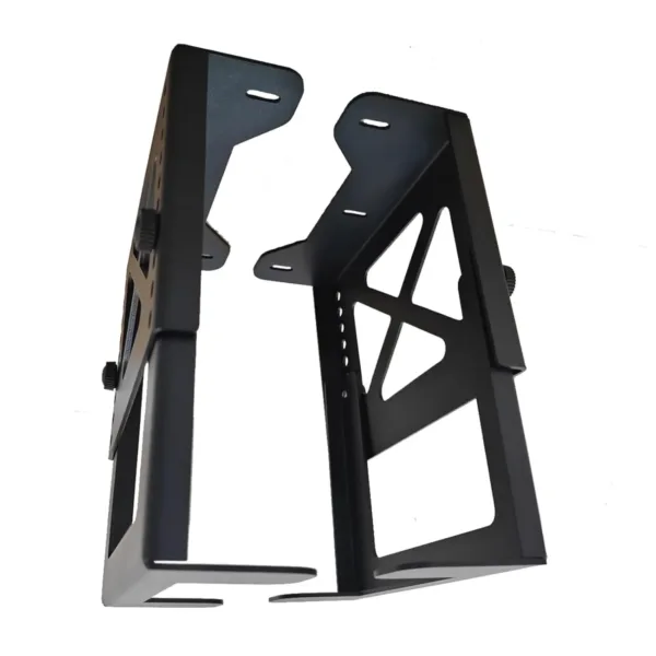 This adjustable under desk PC mount securely holds a computer tower vertically, maximizing desk space and providing stability with its steel frame and vibration-resistant mounting.