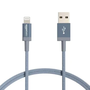This 2-pack of dark gray Amazon Basics USB-A to Lightning cables with a durable nylon braided cord provides fast charging and high-speed data transfer for Apple iPhones and iPads.