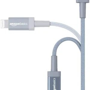 This 2-pack of dark gray Amazon Basics USB-A to Lightning cables with a durable nylon braided cord provides fast charging and high-speed data transfer for Apple iPhones and iPads.
