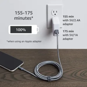 This 2-pack of dark gray Amazon Basics USB-A to Lightning cables with a durable nylon braided cord provides fast charging and high-speed data transfer for Apple iPhones and iPads.