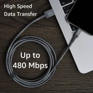 This 2-pack of dark gray Amazon Basics USB-A to Lightning cables with a durable nylon braided cord provides fast charging and high-speed data transfer for Apple iPhones and iPads.
