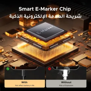 This is a durable, 100W USB-C to USB-C charging cable with E-mark chips for safe and fast power delivery to devices like iPhones, Samsung Galaxy phones, MacBooks, iPads, and other USB-C compatible electronics.