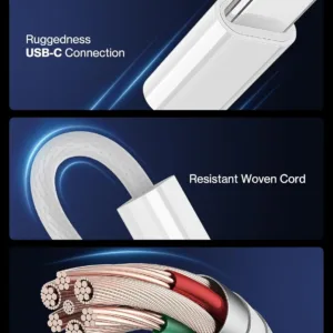 This white 3.3 ft USB-A to USB-C cable is ideal for connecting your iPhone 15, 16, or Samsung Galaxy S23, S24, S25 to your car's CarPlay or Android Auto system, offering fast charging and reliable data transfer with its durable braided design.