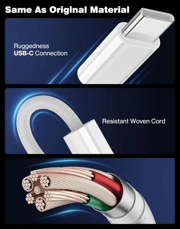 This white 3.3 ft USB-A to USB-C cable is ideal for connecting your iPhone 15, 16, or Samsung Galaxy S23, S24, S25 to your car's CarPlay or Android Auto system, offering fast charging and reliable data transfer with its durable braided design.