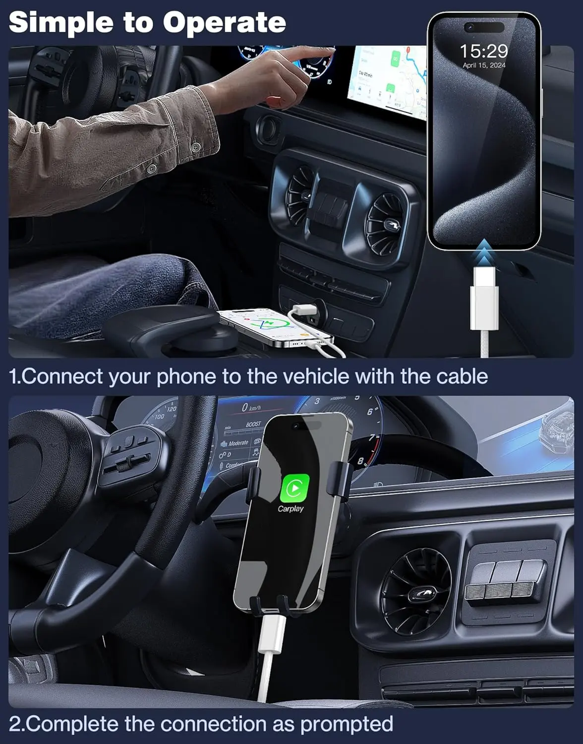 This white 3.3 ft USB-A to USB-C cable is ideal for connecting your iPhone 15, 16, or Samsung Galaxy S23, S24, S25 to your car