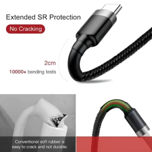This is a durable 1M USB C charging cable with nylon braiding, supporting fast charging and data sync for Samsung Galaxy, Google Pixel, and other Type-C devices, ensuring safe and reliable power transfer.
