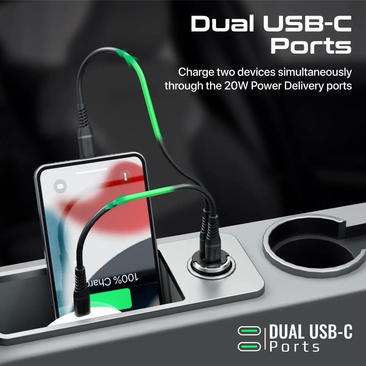 The Promate ultra-compact USB-C car charger with dual 40W power delivery ports and an aluminum alloy finish quickly charges two iPhones or Galaxy phones simultaneously, featuring a mini handle for easy removal and multi-protection safety features.