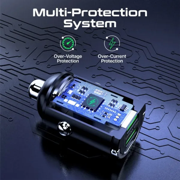 The Promate ultra-compact USB-C car charger with dual 40W power delivery ports and an aluminum alloy finish quickly charges two iPhones or Galaxy phones simultaneously, featuring a mini handle for easy removal and multi-protection safety features.