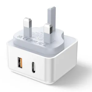 Aioneus 20W USB C charger featuring both USB-C and USB-A ports for fast charging of iPhones, iPads, Galaxy phones, MacBooks, and other compatible devices, equipped with safety features to prevent overcharging and short circuits.