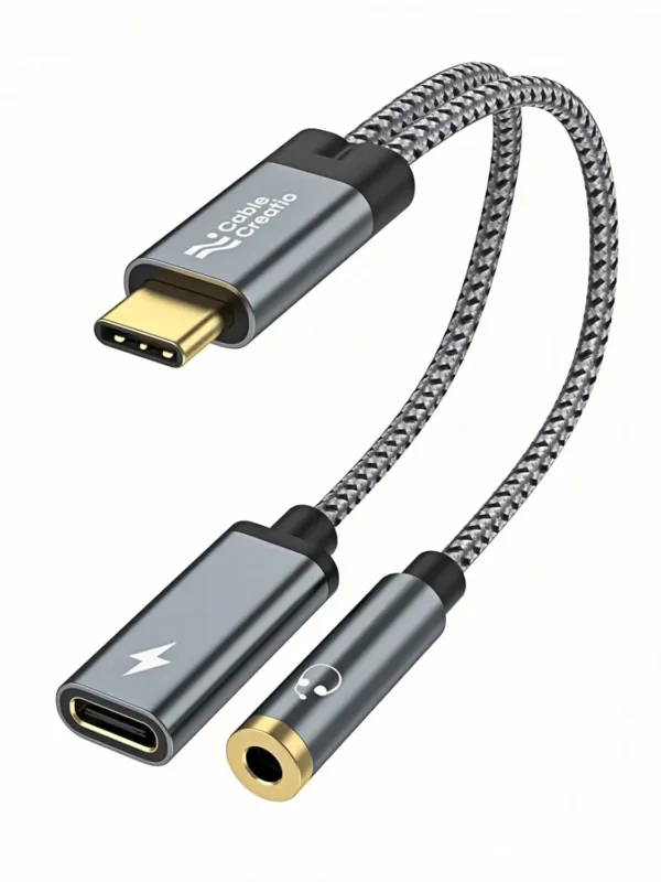 This USB C to 3.5mm adapter allows simultaneous audio and 100W PD fast charging for USB-C devices like phones, tablets, and laptops, supporting Hi-Fi audio and call functions.