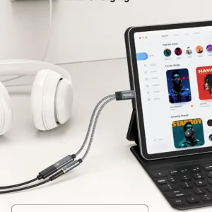 This USB C to 3.5mm adapter allows simultaneous audio and 100W PD fast charging for USB-C devices like phones, tablets, and laptops, supporting Hi-Fi audio and call functions.