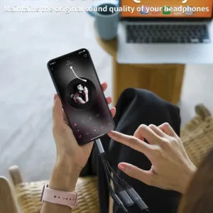 This is a 3-in-1 USB-C adapter that allows you to charge your USB-C devices while using either a USB-C or 3.5mm headphone jack for audio output.