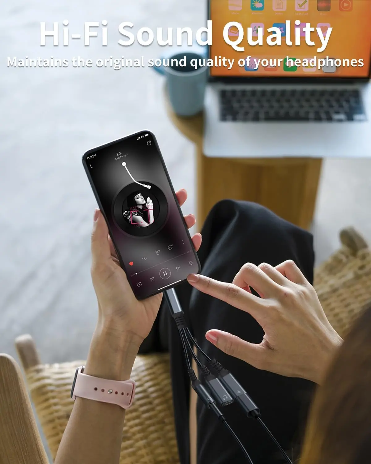 This is a 3-in-1 USB-C adapter that allows you to charge your USB-C devices while using either a USB-C or 3.5mm headphone jack for audio output.