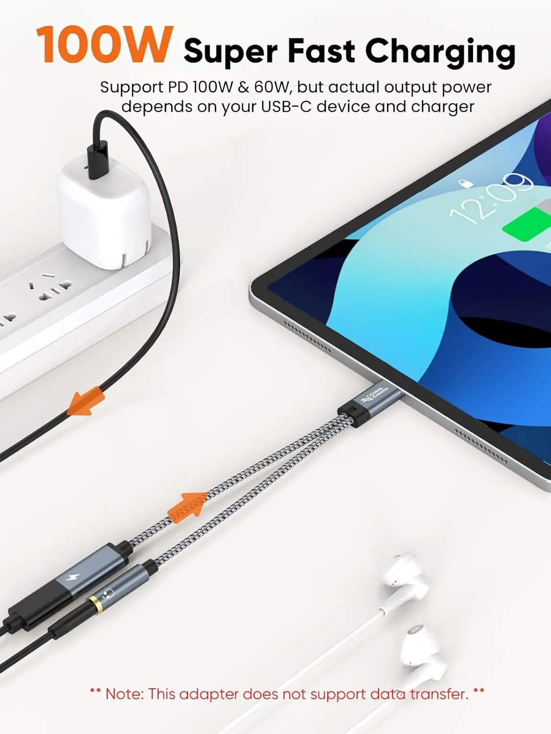 This USB C to 3.5mm adapter allows simultaneous audio and 100W PD fast charging for USB-C devices like phones, tablets, and laptops, supporting Hi-Fi audio and call functions.