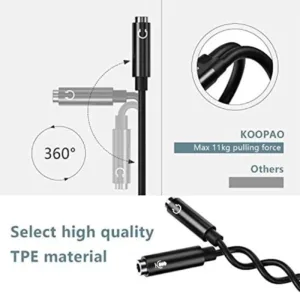 A USB C headphone splitter adapter connects a dual-plug gaming headset with separate audio and microphone jacks to a USB-C device like an iPhone 15 or Samsung Galaxy phone.