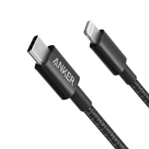 This is a six-foot black Anker USB-C to Lightning cable that is MFi certified and compatible with iPhones and other Lightning devices, offering fast charging and durable construction.