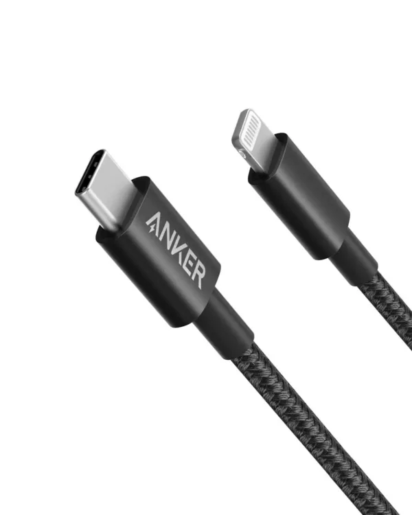 This is a six-foot black Anker USB-C to Lightning cable that is MFi certified and compatible with iPhones and other Lightning devices, offering fast charging and durable construction.