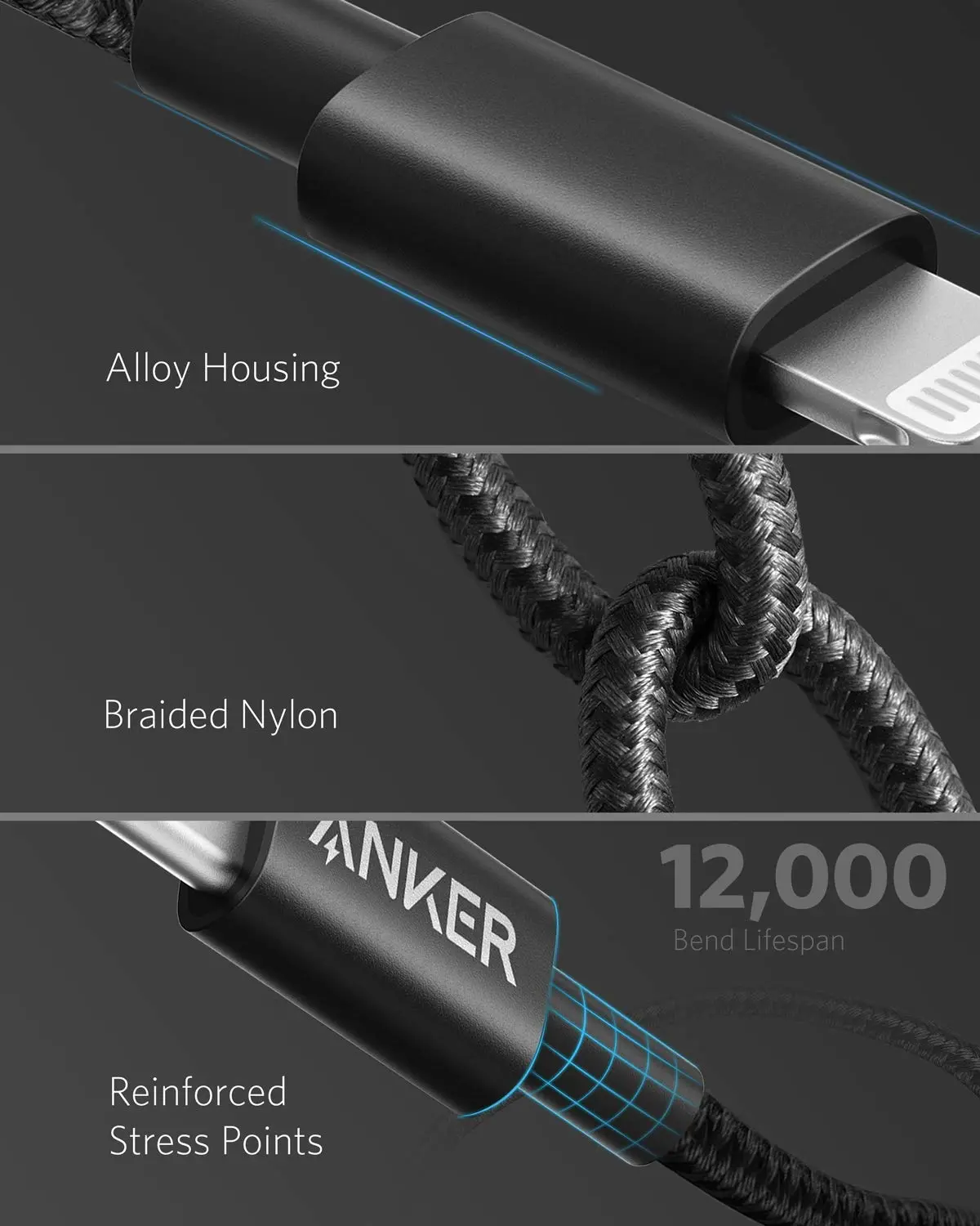This is a six-foot black Anker USB-C to Lightning cable that is MFi certified and compatible with iPhones and other Lightning devices, offering fast charging and durable construction.