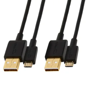 This is a two-pack of six-foot long black USB 2.0 A-Male to Micro B charger cables, designed for charging Android devices and connecting to PC peripherals.