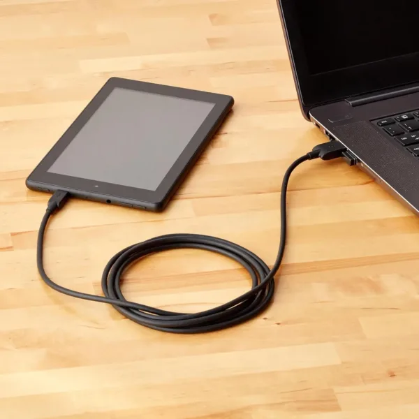 This is a two-pack of six-foot long black USB 2.0 A-Male to Micro B charger cables, designed for charging Android devices and connecting to PC peripherals.