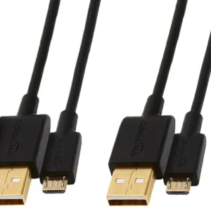This is a two-pack of six-foot long black USB 2.0 A-Male to Micro B charger cables, designed for charging Android devices and connecting to PC peripherals.