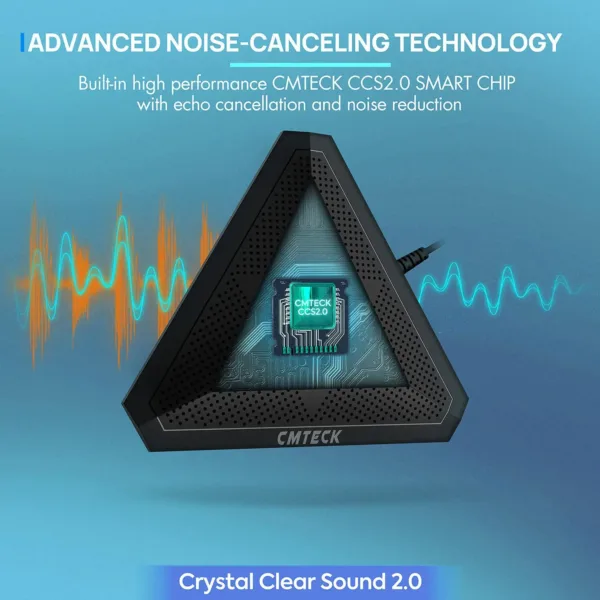 The CMTECK USB computer microphone is designed for clear audio capture during recording, streaming, and gaming, featuring a mute button with LED indicator for Windows and Mac.
