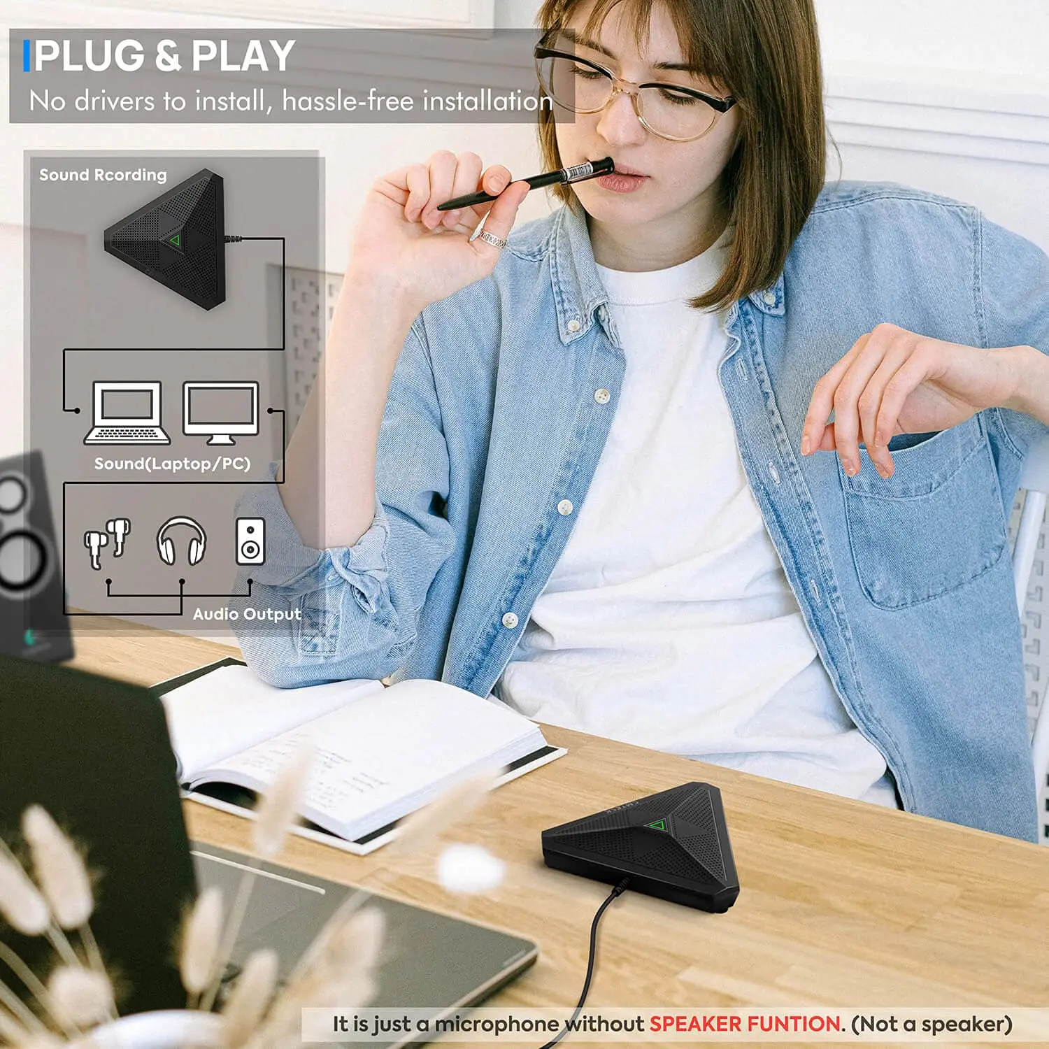 The CMTECK USB computer microphone is designed for clear audio capture during recording, streaming, and gaming, featuring a mute button with LED indicator for Windows and Mac.