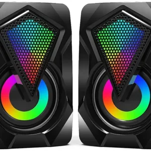 NJSJ computer speakers provide enhanced clear stereo sound with dynamic RGB lighting effects for PC, computer, laptop, tablet and smartphones with easy plug and play setup.