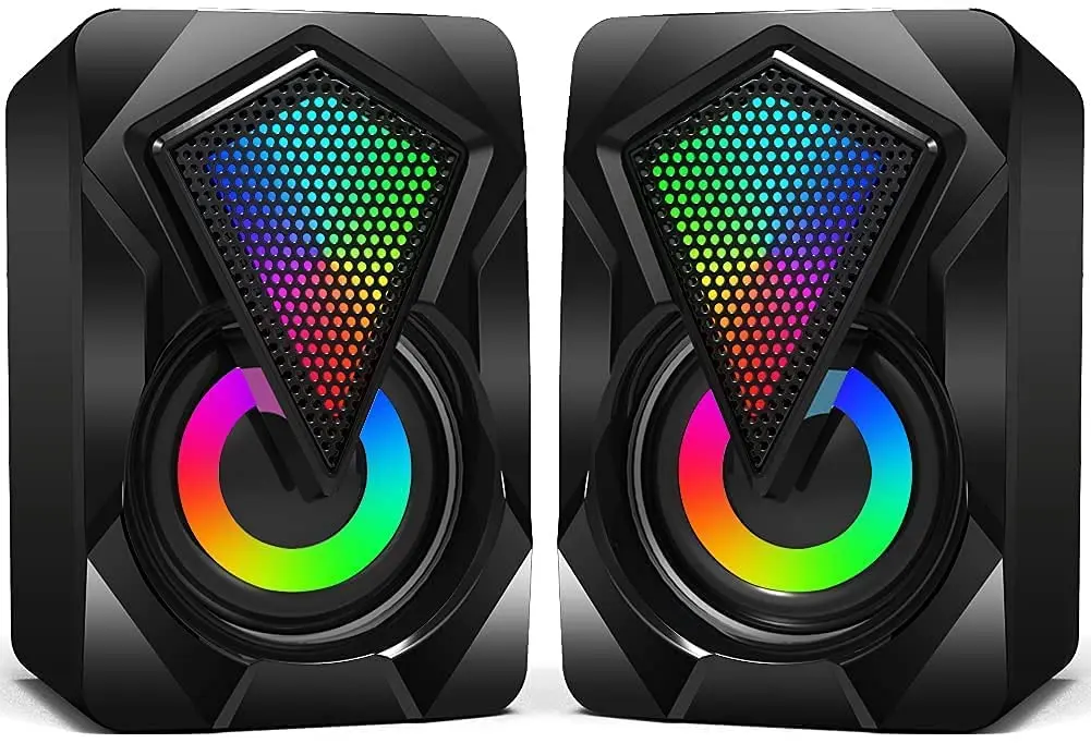 NJSJ computer speakers provide enhanced clear stereo sound with dynamic RGB lighting effects for PC, computer, laptop, tablet and smartphones with easy plug and play setup.