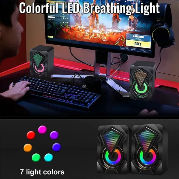 NJSJ computer speakers provide enhanced clear stereo sound with dynamic RGB lighting effects for PC, computer, laptop, tablet and smartphones with easy plug and play setup.