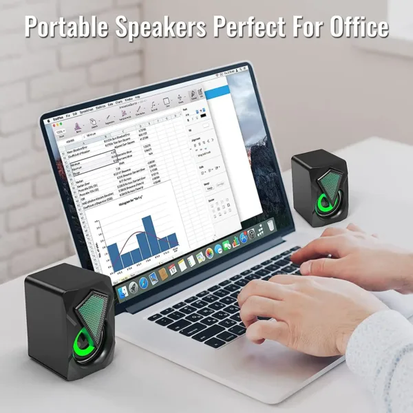 NJSJ computer speakers provide enhanced clear stereo sound with dynamic RGB lighting effects for PC, computer, laptop, tablet and smartphones with easy plug and play setup.