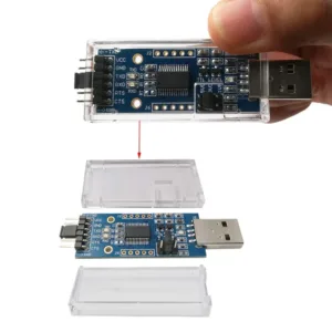 This DSD TECH SH-U09C2 USB to TTL adapter features a built-in FTDI FT232RL IC, supports 5V, 3.3V, and 1.8V logic TTL levels adjustable by jumper, and comes with a transparent protective case for preventing static interference and short circuits.