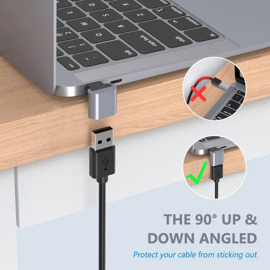 This four-pack of USB to USB-C adapters includes a 90-degree angled adapter for tight spaces and a standard adapter for connecting USB-A devices to USB-C ports on laptops, phones, and tablets, featuring fast data transfer and OTG support.