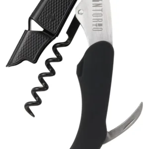 The Vintorio waiters corkscrew features an ergonomic rubber grip, a sturdy bottle opener, and a foil cutter for effortless wine opening.