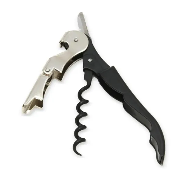 This 5-inch Chef Craft waiters corkscrew features a built-in foil cutter and bottle opener, a two-step design for easy cork removal, and a sharp screw for effortless cork cutting; top rack dishwasher safe.
