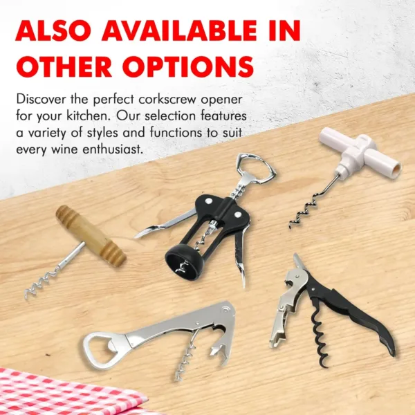 This 5-inch Chef Craft waiters corkscrew features a built-in foil cutter and bottle opener, a two-step design for easy cork removal, and a sharp screw for effortless cork cutting; top rack dishwasher safe.
