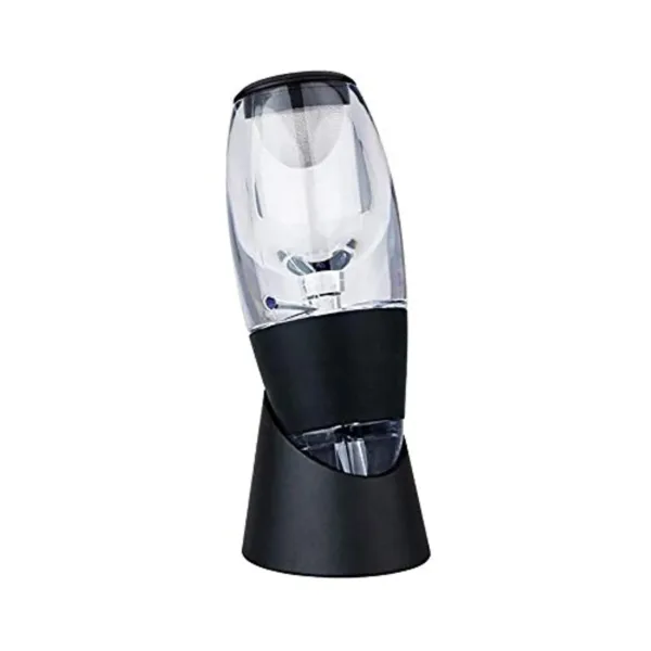 Black wine aerator decanter gift set that enhances the taste of wine within seconds by opening up the bouquet, softening tannins, and creating a smoother mouthfeel.
