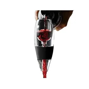Black wine aerator decanter gift set that enhances the taste of wine within seconds by opening up the bouquet, softening tannins, and creating a smoother mouthfeel.