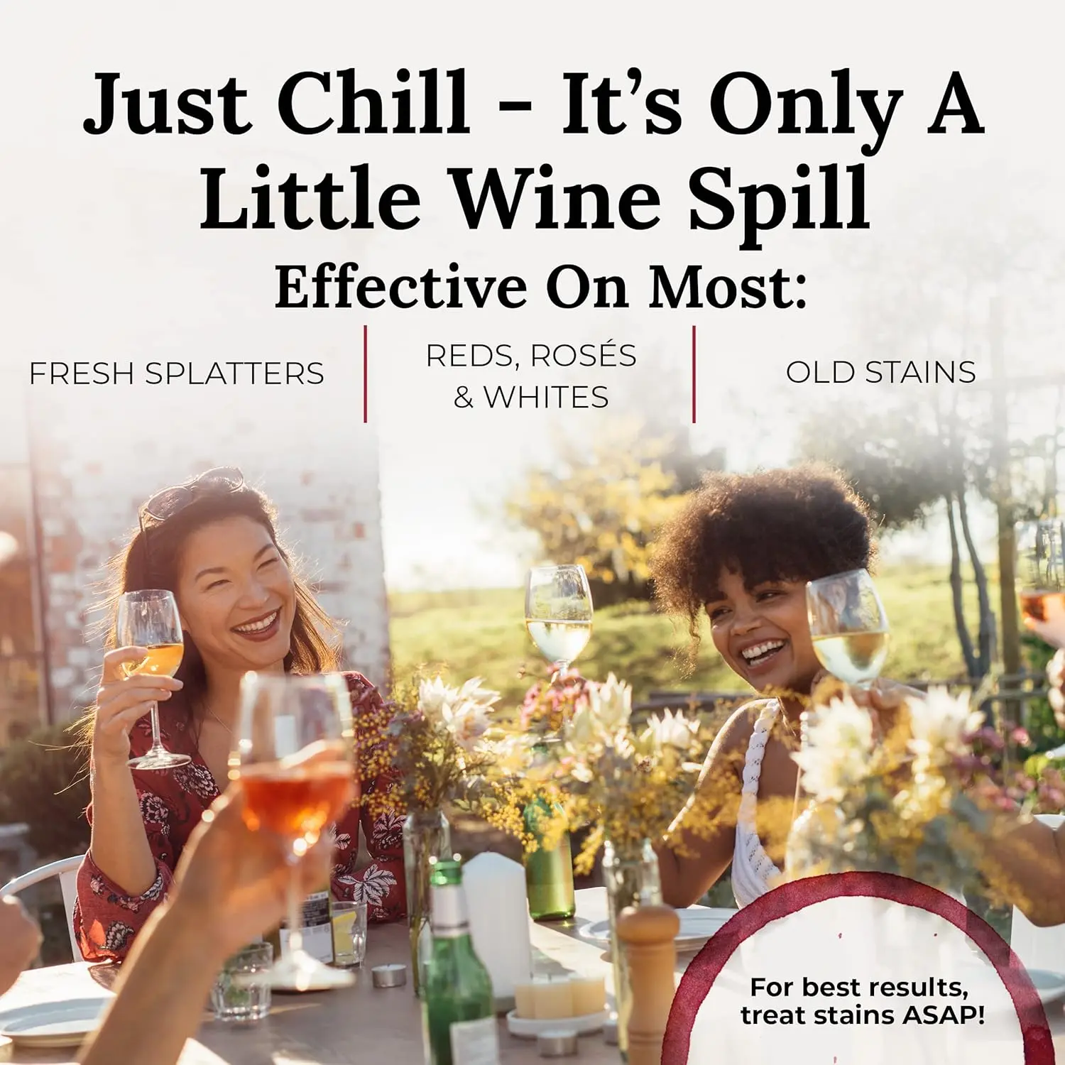 A bottle of Chateau Spill Wine Stain Remover Spray quickly and effectively removes red wine stains from clothing, carpets, and upholstery, and is EPA Safer Choice certified.
