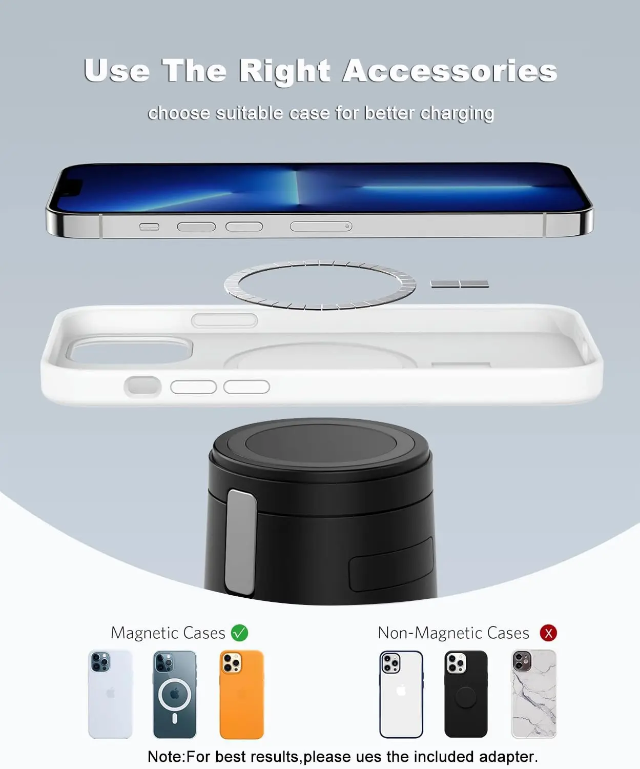 This 3 in 1 wireless charger stand allows you to simultaneously charge your iPhone, Apple Watch, and AirPods, providing fast 15W Qi wireless charging with magnetic alignment and versatile viewing angles.