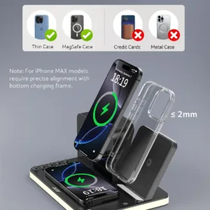 This 7-in-1 Acer wireless charging station charges multiple Apple devices like iPhones, Apple Watch, and AirPods simultaneously, with Bluetooth time sync and ambient lighting, for a clutter-free nightstand.