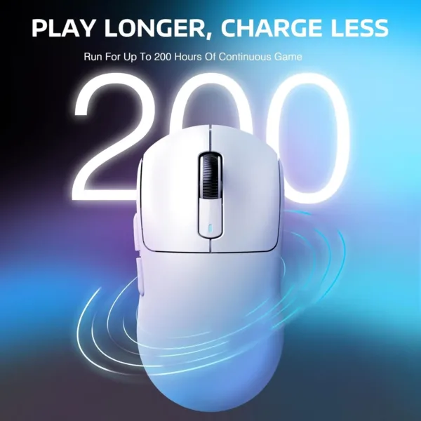 This white ATTACK SHARK X3 wireless gaming mouse features a lightweight 49g ergonomic design, triple modes, a precise PAW3395 26K DPI optical sensor, long-lasting 200-hour battery life, and programmable buttons, making it the perfect gaming accessory for PC, laptop, and Mac users.