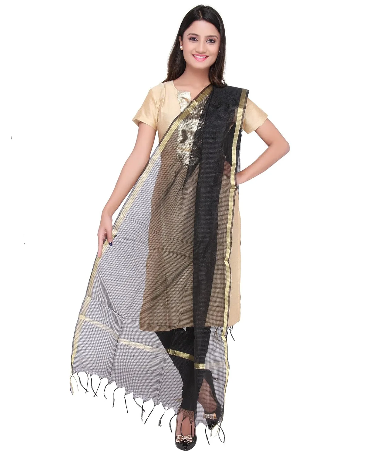 womens black silk dupatta 1