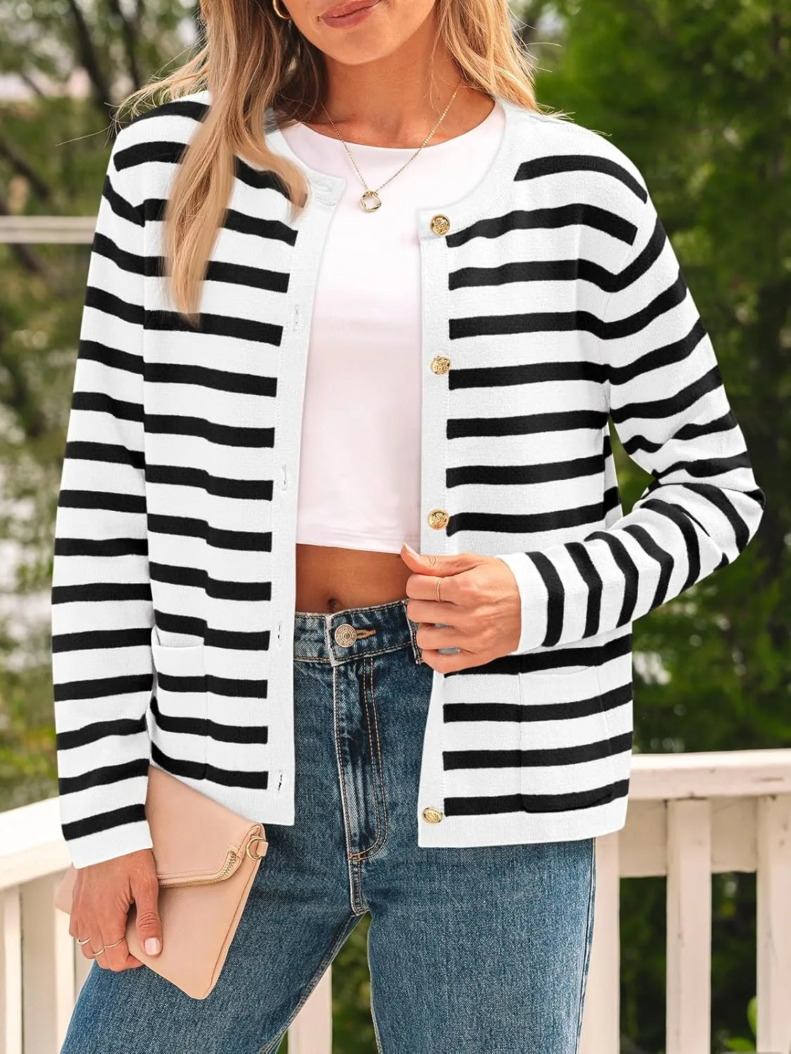 womens gold button cardigan 3