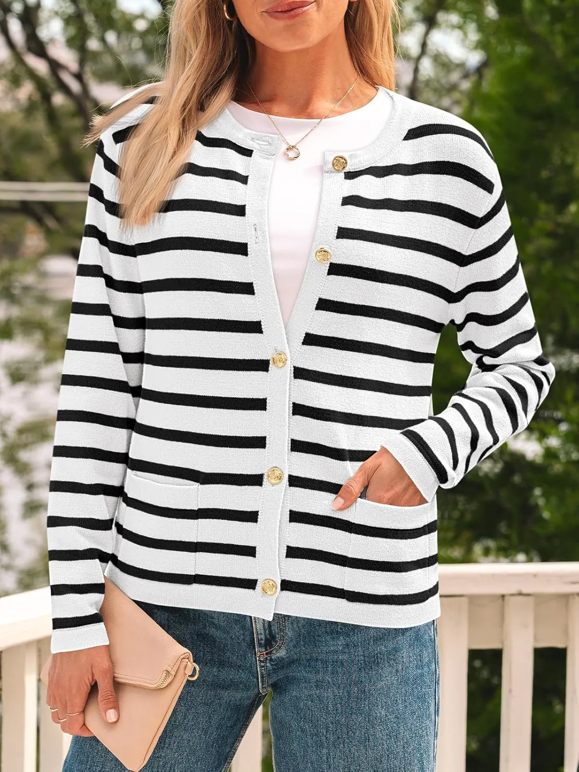 womens gold button cardigan 6