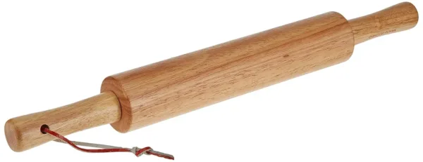 This wooden rolling pin features non-slip ergonomic handles for comfortable and easy dough rolling for baking cookies, pizza, fondant, and other sweets.
