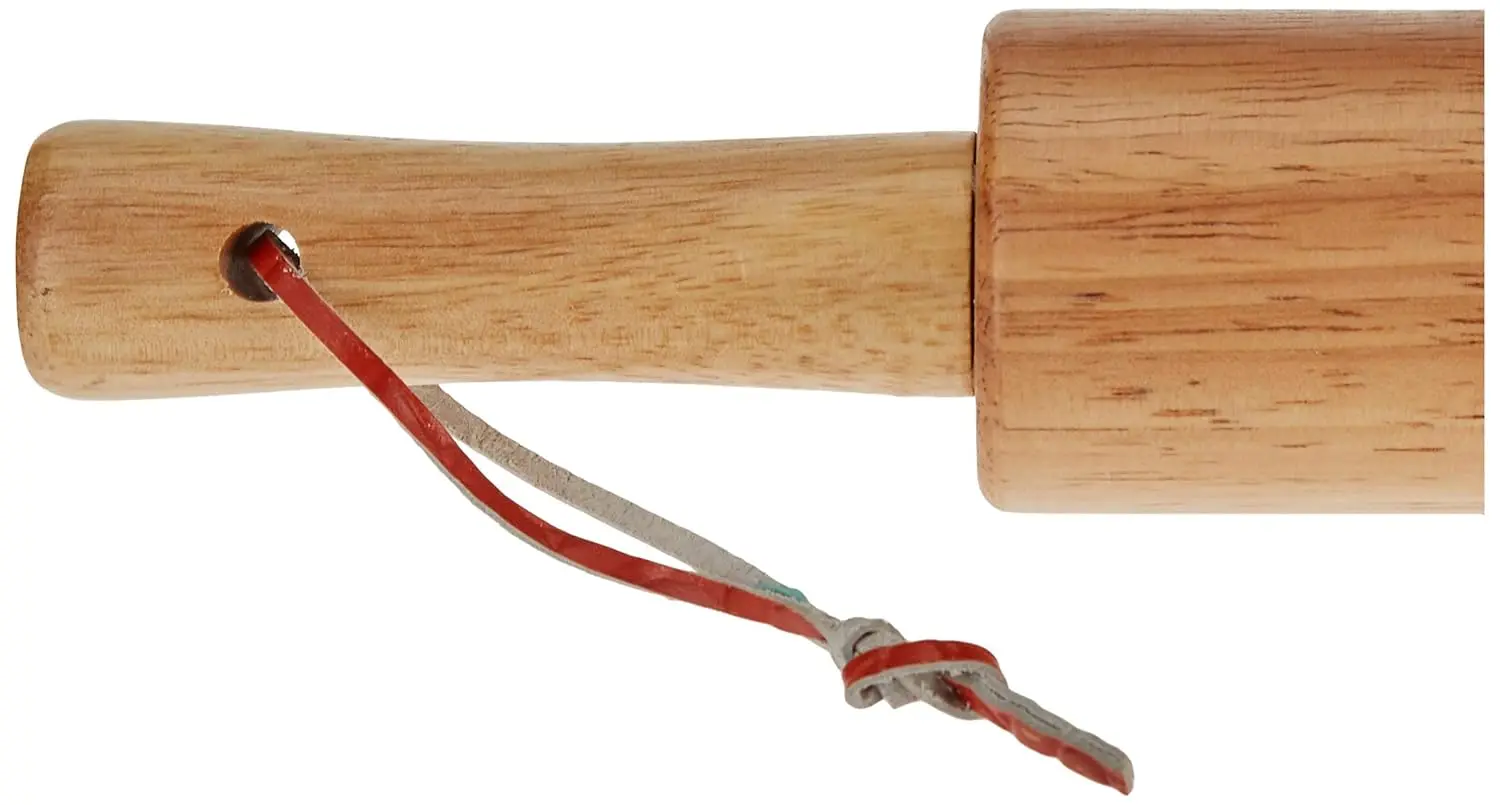 This wooden rolling pin features non-slip ergonomic handles for comfortable and easy dough rolling for baking cookies, pizza, fondant, and other sweets.