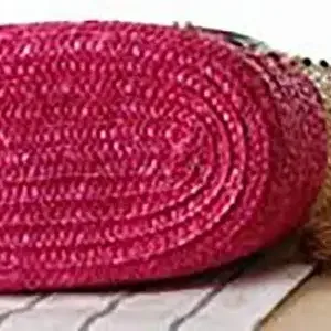 This is a handmade straw woven beach bag with embroidery and beading, perfect for women's fashion as a summer handbag or knitted tote.