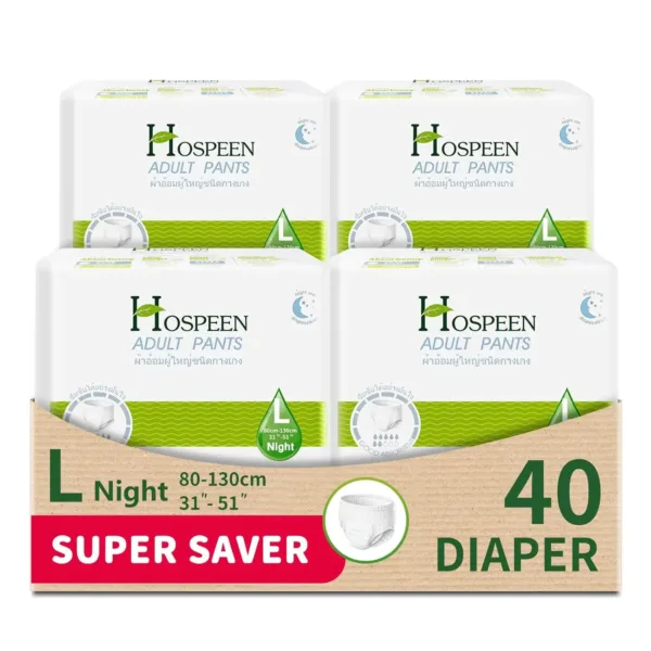 These large-sized Nateen Hospeen adult diaper pants, designed for waist sizes 80-130cm, offer super absorbency and a comfortable, discreet fit with 360° leak protection for both day and night use.