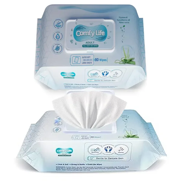 Comfy Life adult cleansing wipes provide a gentle and effective full body clean, ideal for bed baths and sensitive skin, infused with aloe vera for moisturizing and refreshing hygiene.